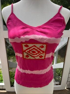 Vintage Velvet camisole tank top pink tie dye with orange design appliqué 
Wm S